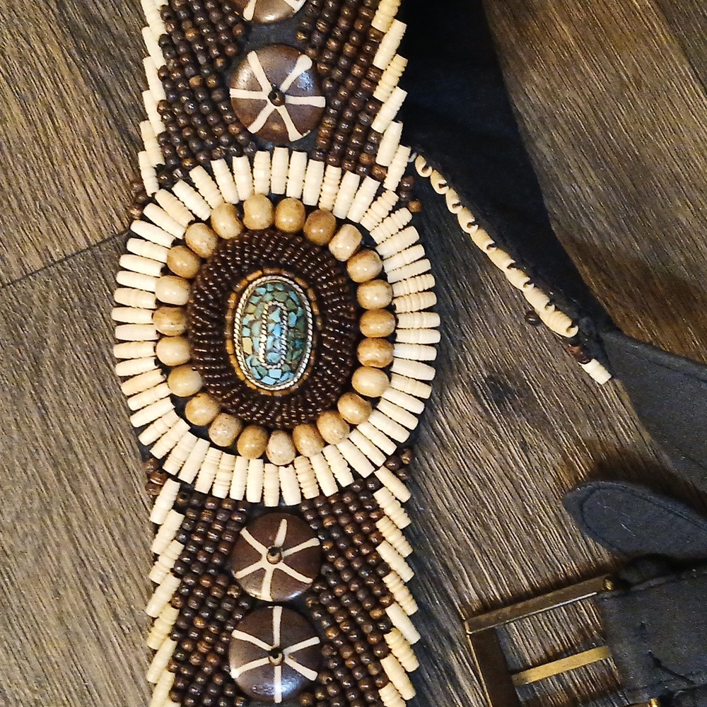 Vintage Handmade Natural Shells, Beads Coconut Shell Turquoise Belt.